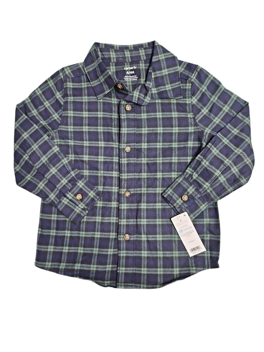 Carter's Navy & Green Plaid Button-Down Shirt Size 4 NWT